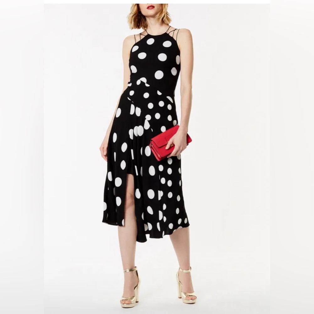 Karen Millen Black and White Polka Dot Midi Dress